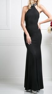 Fitted black  formal evening gown with illusion back